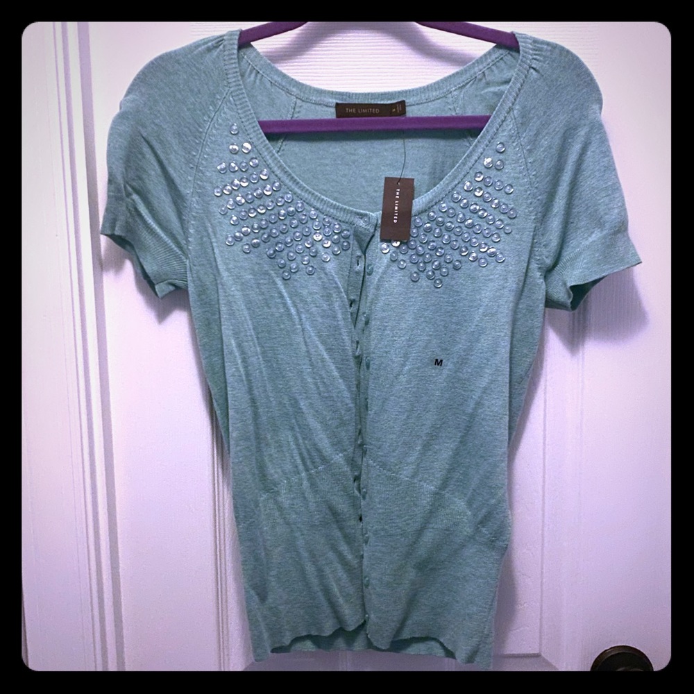 The Limited Button Short Sleeve Teal Cardigan sz M